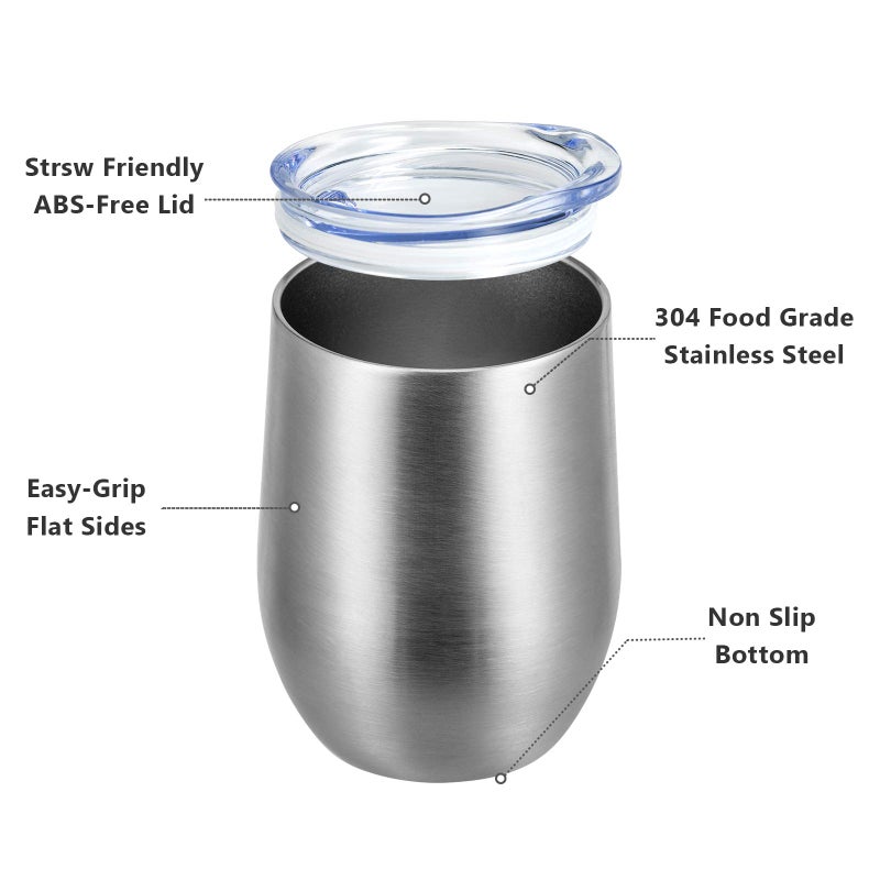 MEWAY 12oz Wine Tumbler 16 Pack Bulk Gifts for Women,Double Wall Vacuum Stainless Steel Travel Mug with Lid,Insulated Stemless Wine Cup Glass for Coffee,Cocktails,Drinks(Sliver,Set of 16) - Image 2
